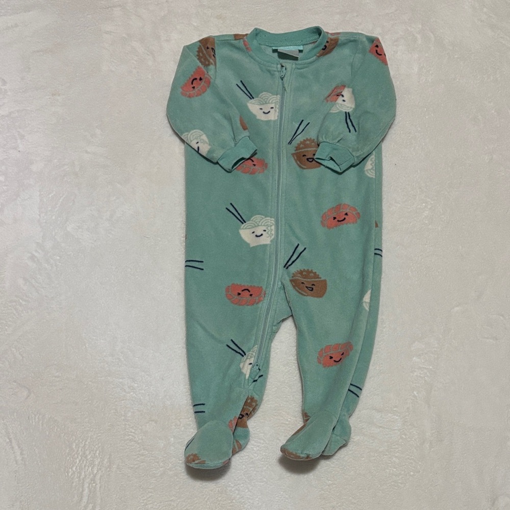 PEKKLE 9 month fleece footie / sleeper sushi print